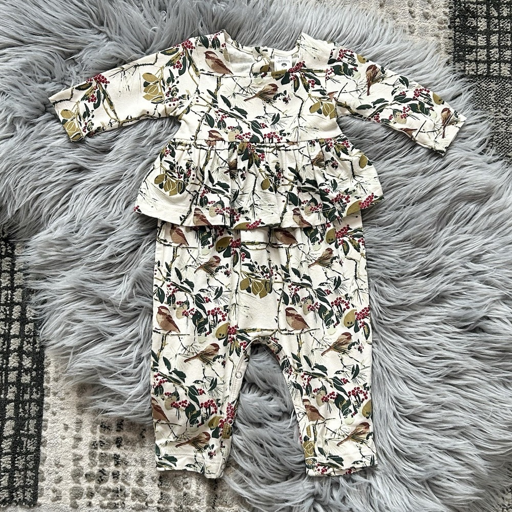 Kate Quinn Woodland Chickadee Bird Skirted Romper‎ Bamboo Jumpsuit Size 3-6month